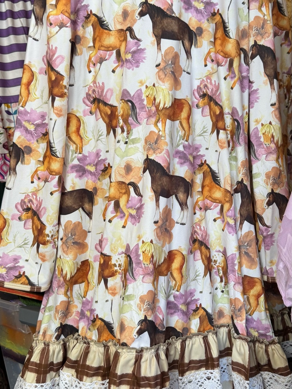 11/12 Girls' White Horse-Print Twirl Dress with leggings